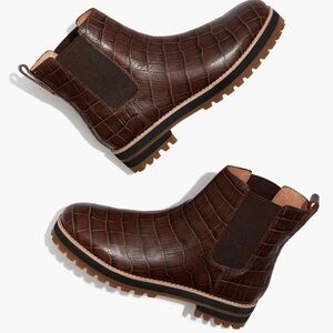 Madewell Brown Croc-Embossed Ankle Boots